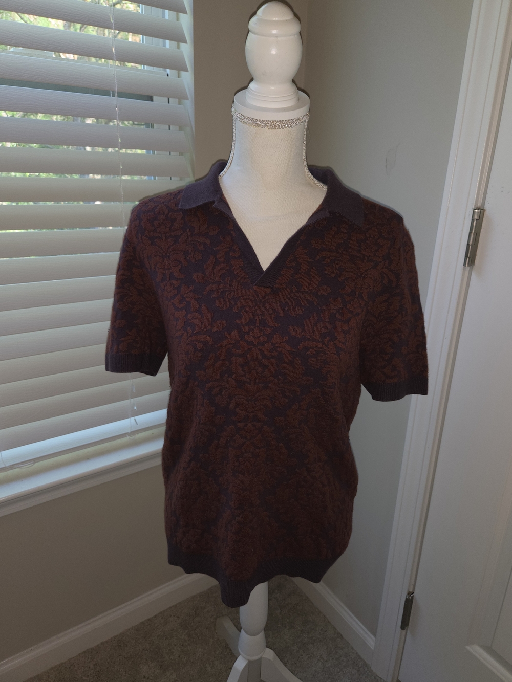Abercrombie & Fitch Brown Floral-Pattern Short-Sleeve Knit Polo